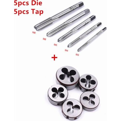New 10pcs/lot Alloy Tool Steel High Hardness and Durable Metric Thread Die M3/4/5/6/8 with 3/4/5/6/8mm Tap for Mold Machining