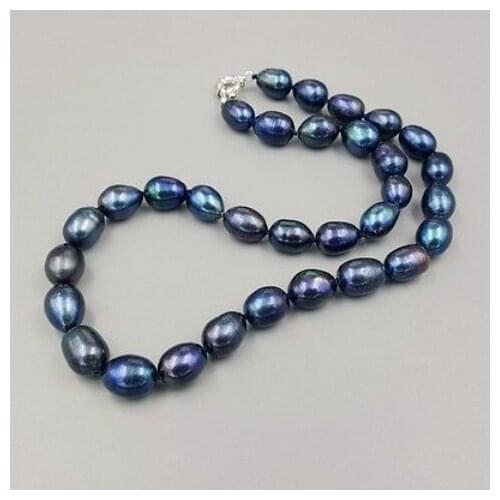 New 9-10mm baroque tahitian black blue Color Freshwater pearl necklace 18"