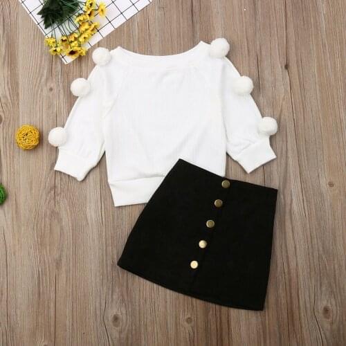 Autumn Winter Clothes Toddler Baby Girls Clothes Hairball Knit Tops+Button Mini Skirt Warm Outfits Sets Clothes 1-6Y