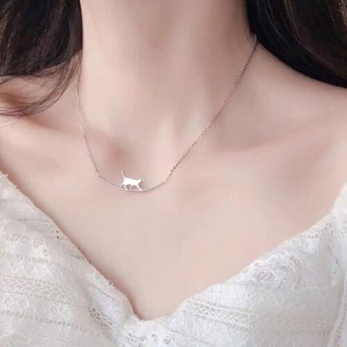 Fashion Cute Kitten Silver Color Womens Necklace Elegant Womens Clavicle Chain Necklace Womens Party Jewelry Accessories