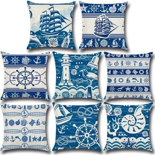 Sailing Rudder Ocean Cushion Cover Cotton Linen Decorative Pillowcase Chair Seat Square 45x45cm Pillow Cover Home Living Textile
