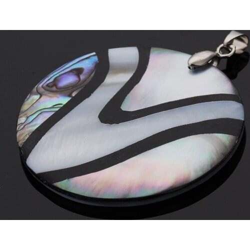 1pc 50mm Round Silver Color New Zealand Abalone Shell Pendant Natural Stone Pendant for Necklace Jewelry Findings Making