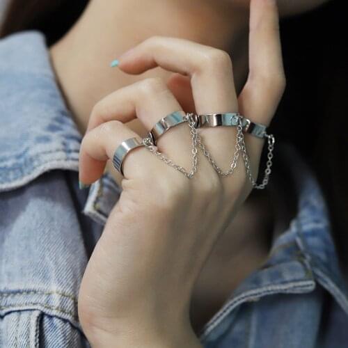 Adjustable Chain Punk Cool Hip Pop Goth Set of Rings Multi-layer Four Open Finger Rings for Women Rotate Party Gift Bague Femme