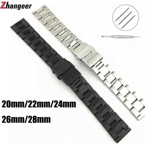 Watch Band 20mm 22mm 24mm 26mm 28mm Bracelet Solid Stainless Steel Band Replacement Watches Strap Double Lock Buckle Wristband
