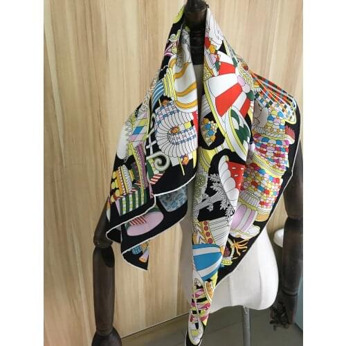 2020 new arrival spring classic pattern 100% pure silk scarf twill hand made roll 90*90 cm shawl wrap for women lady