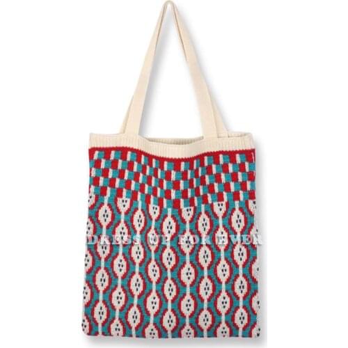 Woolen Knitting Jacquard Weave Bags Plaid Pattern Vintage Chic Female Large Capacity Big Tote Womens Wallet Shoulder Bag