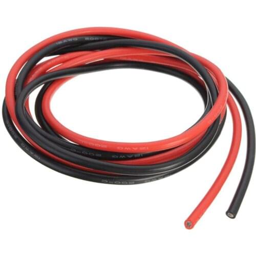 Silicone Wire 12AWG 14AWG Black Red Heatproof Soft Silicone Silica Gel Cable, Length 1.0 Meter