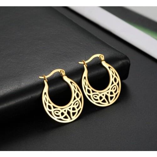 Teamer Vintage Goth Hoop Earrings for Women Stainless Steel Statement Jewelry Filigree Celtics Knot Wicca Earrings 2021