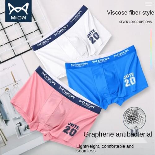 MiiOW Genuine Ice Silk Mens Underwear Modal Graphene Antibacterial Boxer Shorts Summer Youth Boys Boxer Shorts