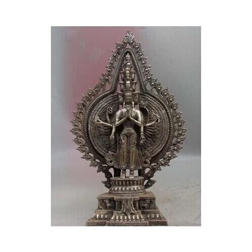 Decoration Tibet copper silver Tibet Old White Copper Silver Kwan-yin Avalokitesvara Guanyin Bodhisattva Statue