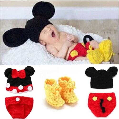 Handmade Knitting Baby Clothing Sets Newborn Photo Clothes Costumes Bebe Boy Girl Knitted Hat Briefs Sets Cartoon Cosplay Outfit