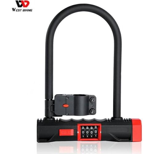WEST BIKING U Lock Password Code Anti-theft MTB Road Bike Bicycle Motorcycle Lock Heavy Duty Steel Cycling Upgrade Security Lock