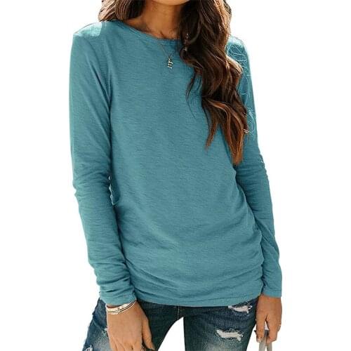 2021 Vintage Solid Color Women T-shirt Long Sleeve Round Neck Tops Fashion Loose Tshirt All-match Tees Harajuku Roupas Femininas