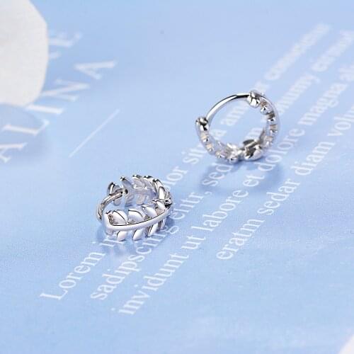 925 Sterling Silver Simple Two Colors Leaf Hoop Earrings For Women Gift Jewelry Wholesale oorbellen pendientes S-E771