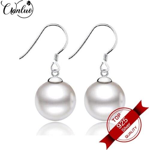 WANLUO 12MM White Pearl Earring Jewelry 925 Sterling Silver White Pearls Drop Earrings for Women Earrings Fashion Jewelry