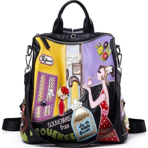 ANNRMYRS Women Backpack Fashion Causal bags High Quality Embroidery Female Shoulder Bag PU Leather Backpacks for Women Mochila