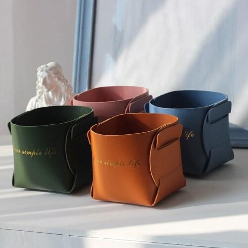 Nordic Style Home Office Supplies Table Desk Decor Multi Purpose Pure Color Storage Basket 1Pcs Barrel Shape Leather