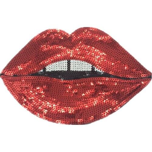 1 Piece New Arrival Colorful Lips Sequined Iron on Patches for Clothing DIY Sewing Decoration Large Mouth Sequins Applique Patch