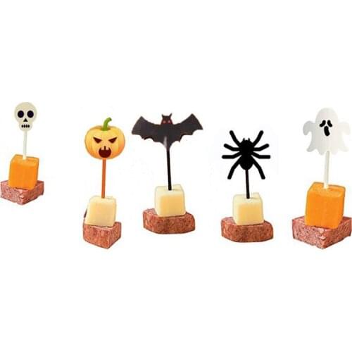 10Pcs Halloween pumpkin ghost skeleton plastic toothpick cake fruit sign fruit fork insert sign party supplies cupcake decor