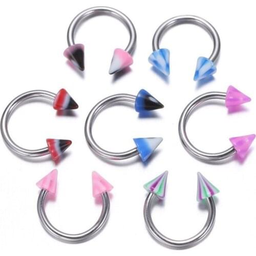 10Pcs/Set Random Color Cone Tapered Ball Nose Ring Earrings Open Shape Septum Piercing Women Men Body Jewelry Punk Accessories