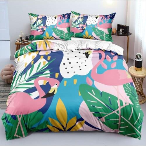 3D Beddings Sets Bed Linens Comforter Cover Pillow Cases Set Full King Queen Double Size White Custom Design Flamingo Bedclothes