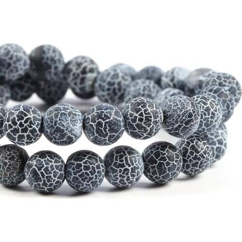 4 6 8 10mm Black Natural Stone Beads for Jewelry Making Diy Bracelet Necklace Round Cracked loose Beads Wholesale S807