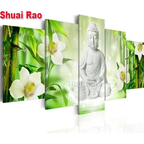 5d white Orchid buddha Diamond Painting 5 Pieces full round Diamond embroidery 5d diy diamond mosaic square painting decor
