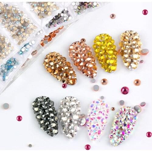 6 Grids Rhinestone Fluorescent Neon Crystal Flatback Colorful Mixed Size Gems 3D Jewelry Nail Art DIY Decorations