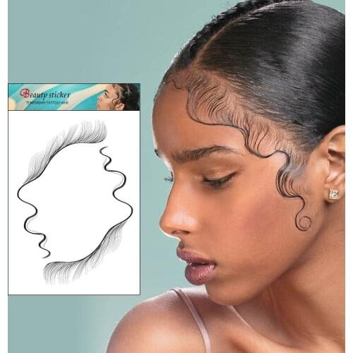 6D Baby Hair Tattoo Sticker 18 Styles Slayed Edges Hairstyles Tattoo Edge Baby Hair Waterproof Temporary Tattoo edges Artificial