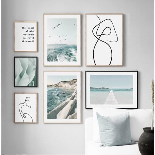 Blue Sea Coast Drew Line Body Abstract Wall Art Canvas Painting Nordic Posters And Prints Wall Pictures For Living Room Decor