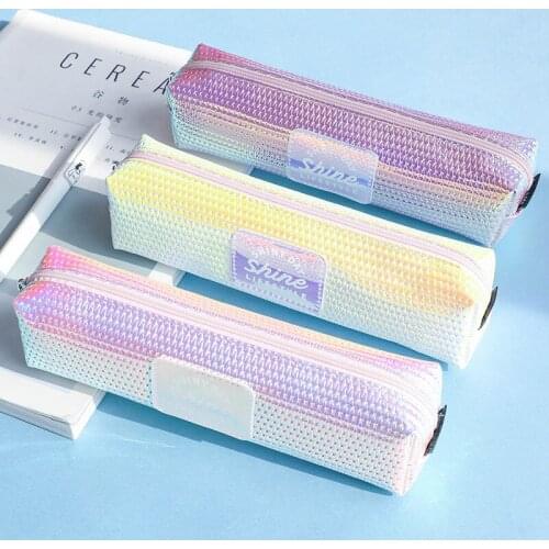 Back to school korean stationery trend laser high-end pencil bag Japan Kawaii foldable pen case stationery bag school supplies