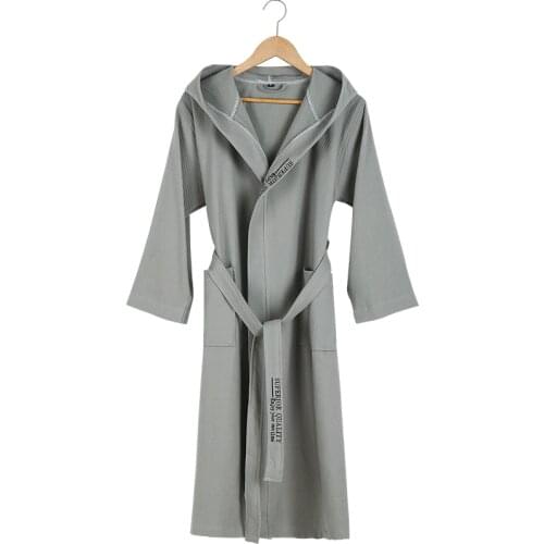 Five-star Hotel Bathrobe Men Hooded 100% Cotton Mens Robe Summer Thin Couples Bride Wedding Men Bath Robe Male Dressing Gown