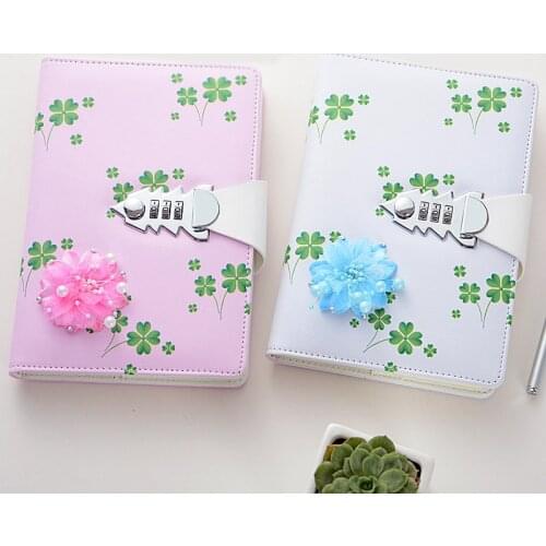 Lucky petal pattern Exquisite flower accessories Notebook leather Diary with Lock line pages Diary Gift Box Travel Notepad