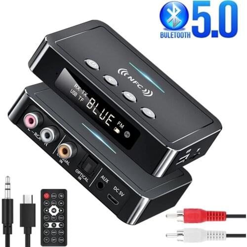 Bluetooth-compatible 5.0 Wireless Audio Receiver Transmitter 3.5mm RCA Music Adapter Hands-free Call Microphone NFC Car Kit