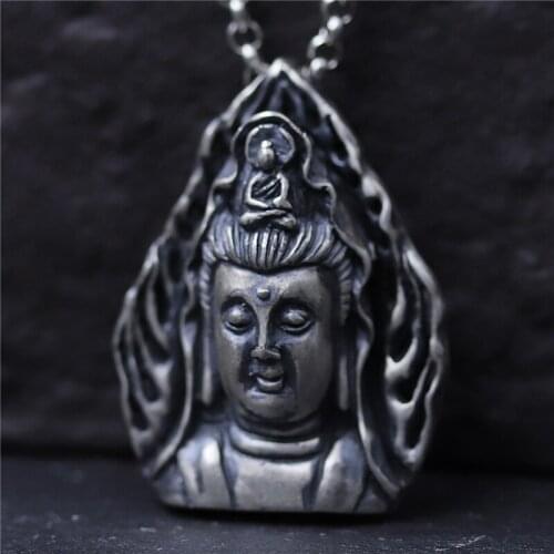 C&R Real 990 Sterling Silver pendant Necklace Retro Flame Guanyin bodhisattva Female Buddhism amulet for Peace Fine Jewelry