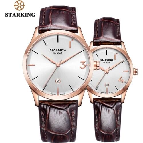 STARKING Lovers Watches Engraved Chinese Words Limited Edition Watch Sets Quartz Leather Couple Wrist Watch Men and Women Gift