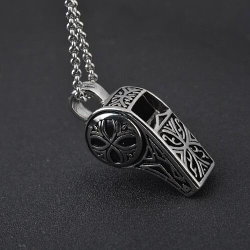 Zhijia Stainless steel Charms whistle pendant necklace Vintage Silver Color Necklaces Male Female Personality Punk Jewelry Gift