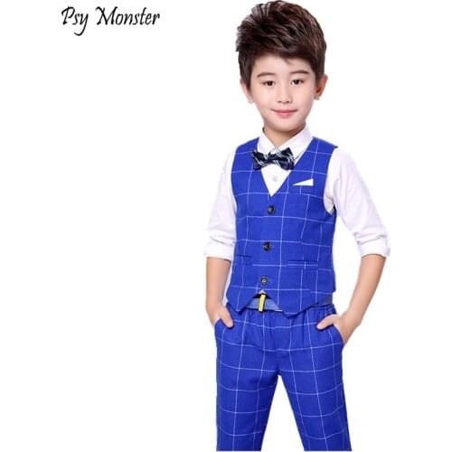 Flower Boy Suit for Weddings Prom Party 3T-14Y Children Slim Fit Suit Sets Boys Tuxedo Formal Vest Pants Classic Costume F76