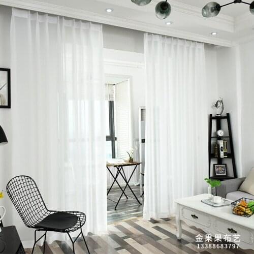 Cashmere Chiffon curtain window gauze simple Nordic pure color living room balcony bay window curtain transparent screen curtain