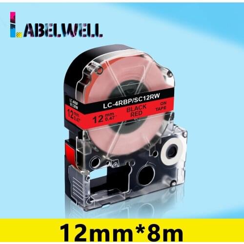 Labelwell 12mm label Compatible for Epson kingjim SC12RW LK-4RBP label cassette Black on Red for Epson LW-300 LW-400 Label Maker