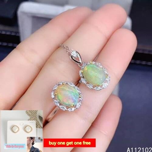 KJJEAXCMY Fine Jewelry 925 sterling silver inlaid natural opal new girl classic necklace pendant ring set support test