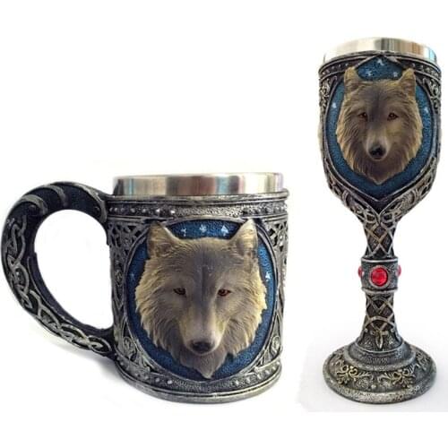 New Funny 3D Wolf Coffee Cups and Mugs Cool Resin Stainless Steel Drinkware Hand Grip Copo