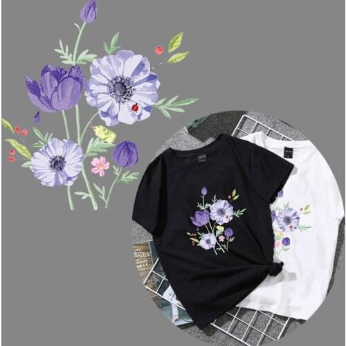 Beautiful Purple flowers Patch Heat Transfer Iron On Patch A-level Washable Clothes Stickers Easy Print By Household Irons