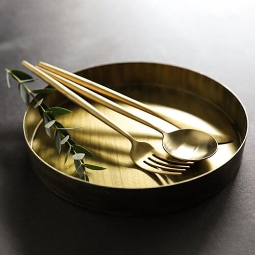 Retro Golden Plate Simple Jewelry Display Round Trays Metal Tray Desk Cupcake Snack Storage Plates Nordic Home Office Organizer