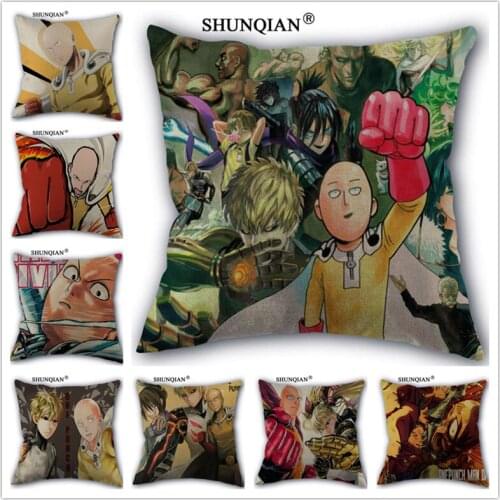 Linen Cotton ONE PUNCH-MAN Pillow Cover Custom Print Home Decorative Pillows Cases 45x45cm one side Y517-19