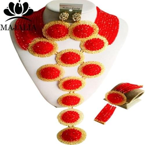 Majalia Luxury Red African Beads Jewelry Set Crystal Bea Bride Jewelry Nigerian Wedding Beads Jewelry Sets 10CP001