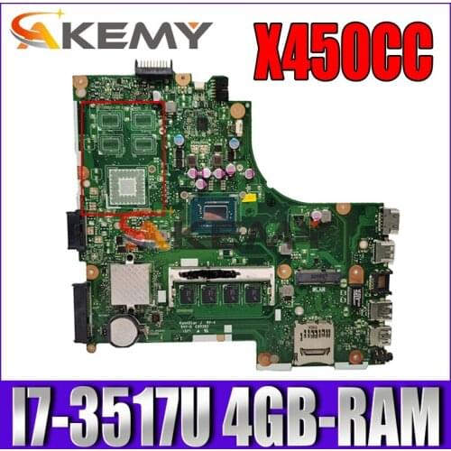 Akemy X450CC Laptop motherboard for ASUS X450CA X450C original mainboard 4GB-RAM I7-3517U GM