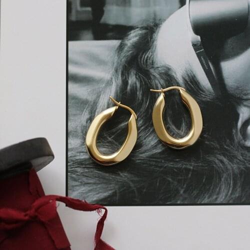 MODAGIRL Simple Design Stainless Steel Earrings Modern Chic Oval Matte Gold Hoops Earrings for Women Fashion Jewelry