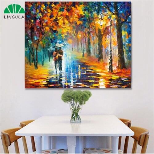 Wall Painting Scenery Park Romantic Lovers Couple Rainy Night Scene Wall Pictures for Lving Room Kichen Bedroom Canvas Art Print
