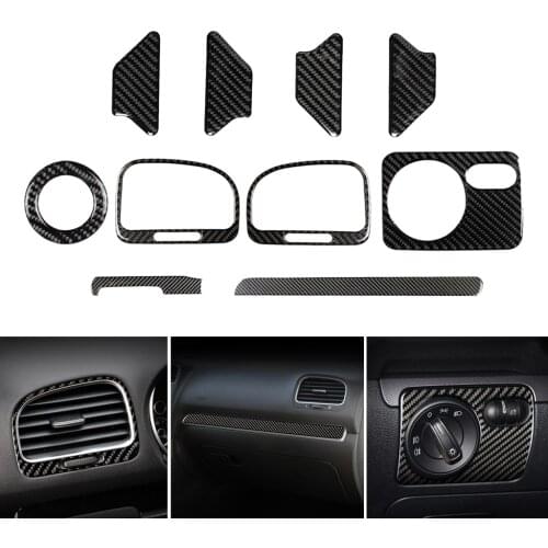 Real Carbon Fiber Black Center Console Stickers Interior Accessories Decorative Covers Kit for Volkswagen Golf 6 2008-2013